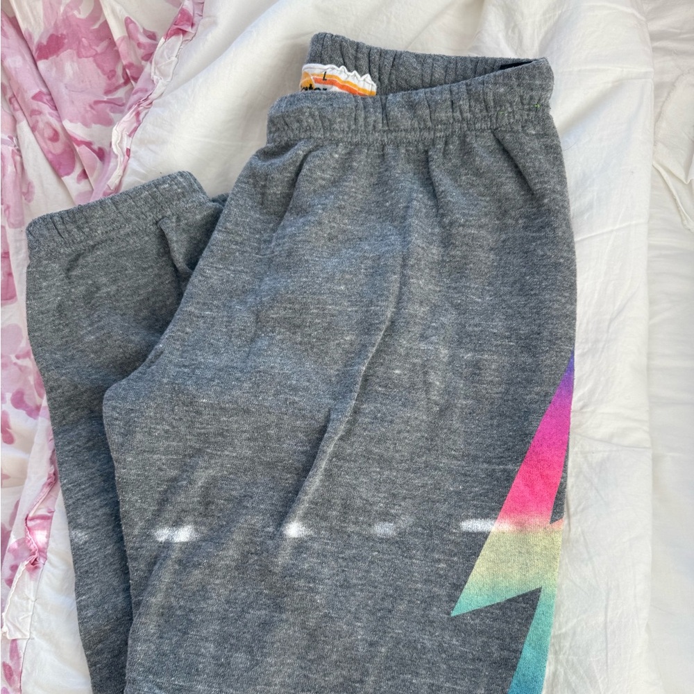 Aviator Nation Gray Joggers with Rainbow Bolt